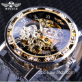 Melhor marca vencedora da moda Golden Retro Relogio Masculino Mecânico Skeleton Diamond Display Luxo Relógio de Pulso Relogio Masculino